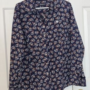 Ariat Womens Blue Western Button Down Stirrups Saddle Horse Riding Shirt Size L